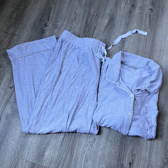 Lands' End Striped Pajama Set 1X 16w-18w grey white long sleeve with pants - Picture 1 of 7